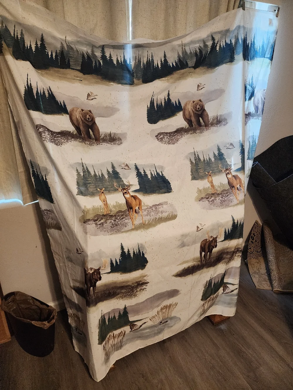 Shower Curtain& Hooks.  Cabin Decor.
